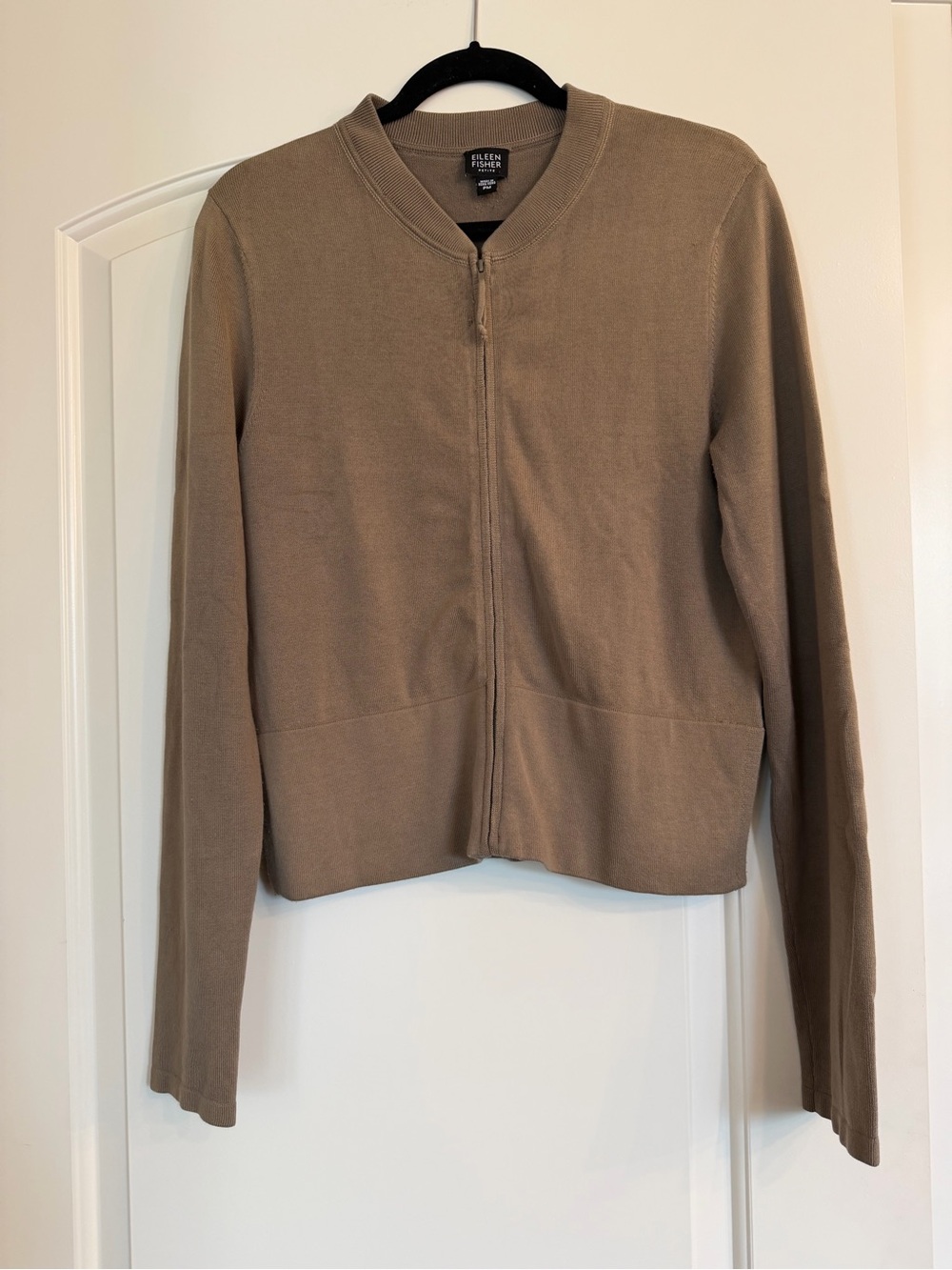 EILEEN FISHER Petite Taupe Zip-up Sweater, Size Petite Medium